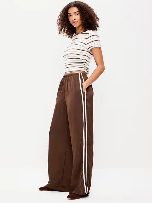 High-Waisted Satin Track Pants