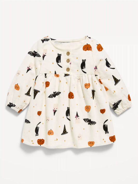 Printed Long-Sleeve Corduroy Dress for Baby