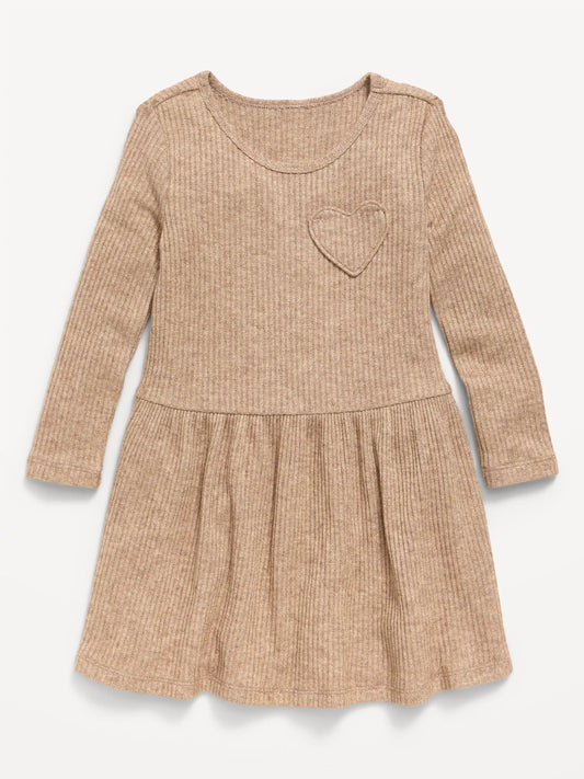 Printed Long-Sleeve Ribbed Dress for Toddler Girls