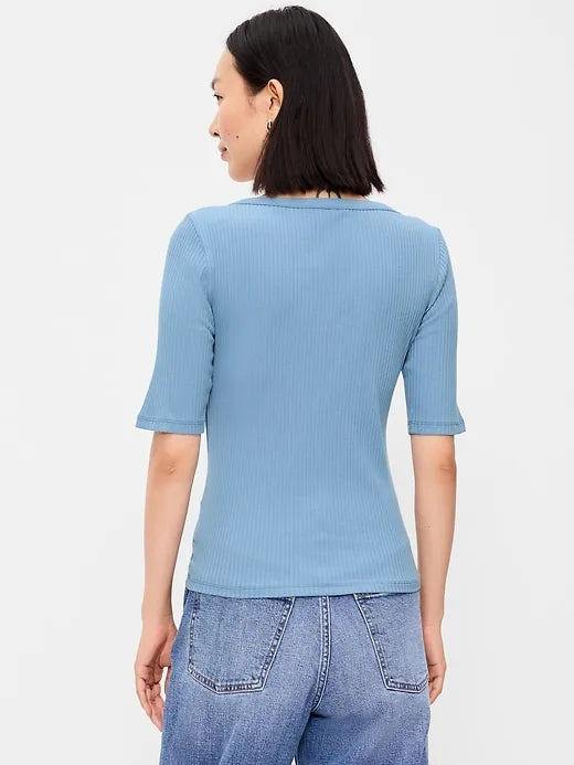 Scoop-Neck Fitted Henley Top