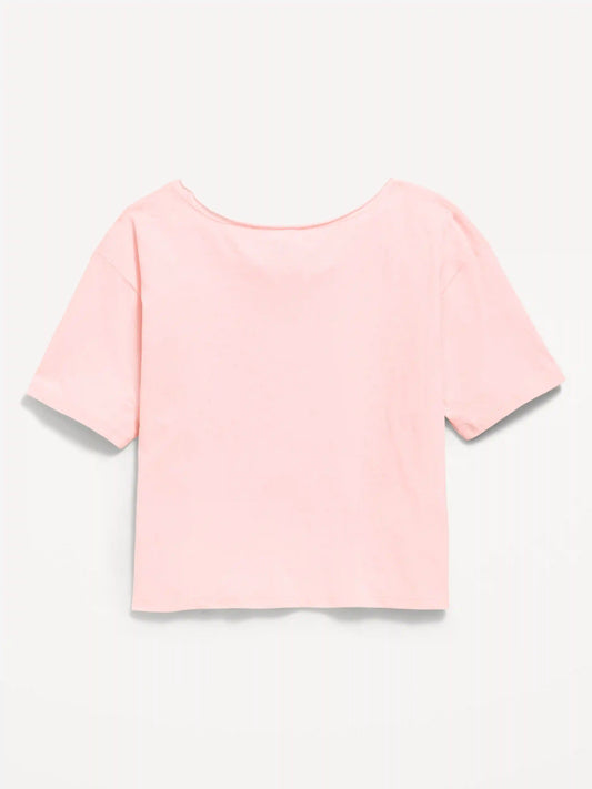 College Off-Shoulder Graphic T-Shirt for Girls