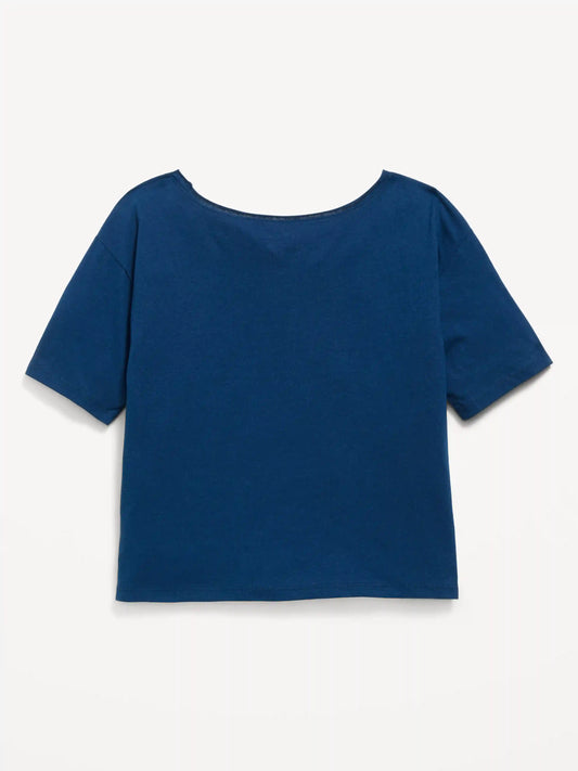 College Off-Shoulder Graphic T-Shirt for Girls