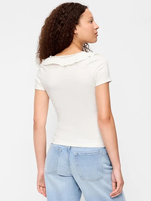 Lettuce-Edge Scoop-Neck Top
