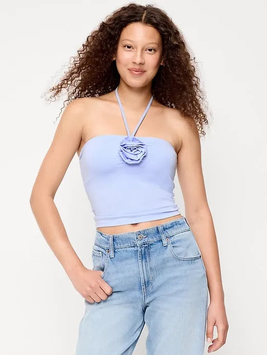 Tie-Neck Rosette Tube Top