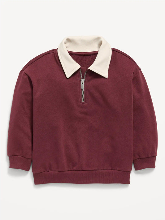 Oversized Collared French Terry Quarter-Zip for Toddler Boys