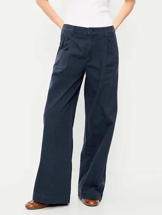 Mid-Rise Pleated Wide-Leg Pants