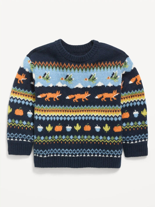 Printed Oversized Long-Sleeve Sweater for Toddler Boys