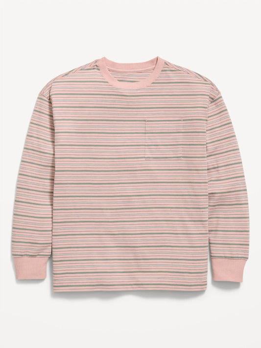 Oversized Long-Sleeve Striped Pocket T-Shirt for Boys