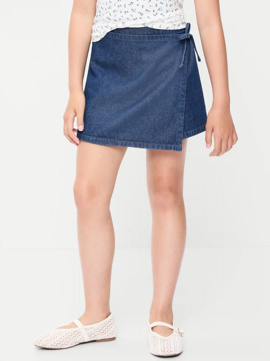 Wrap-Front Denim Skort for Girls