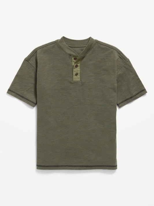 Oversized Short-Sleeve Henley T-Shirt for Boys
