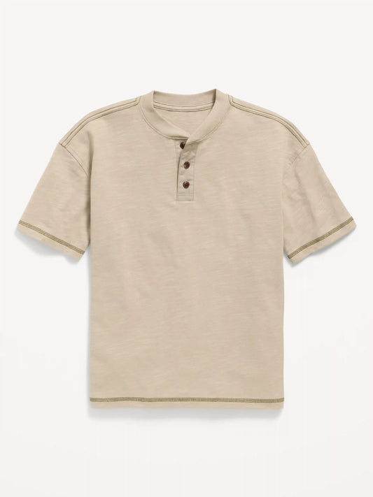 Oversized Short-Sleeve Henley T-Shirt for Boys