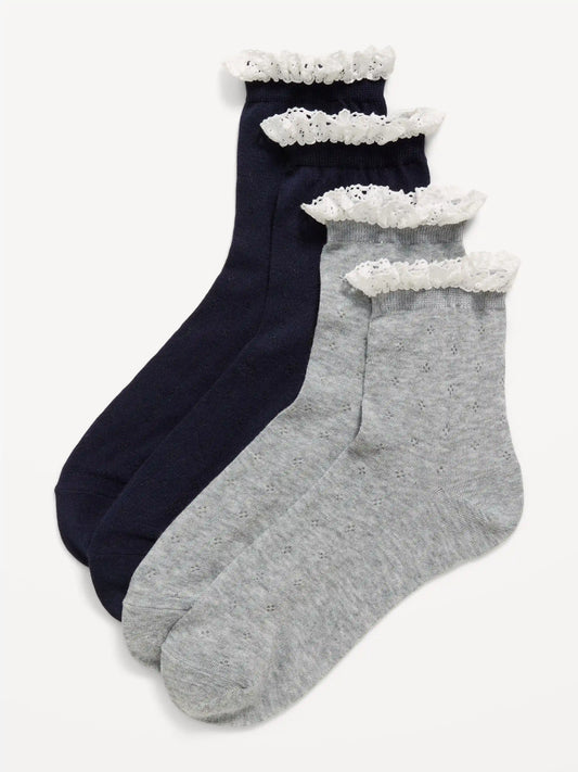 Lace-Trim Crew Sock 2-Pack for Women