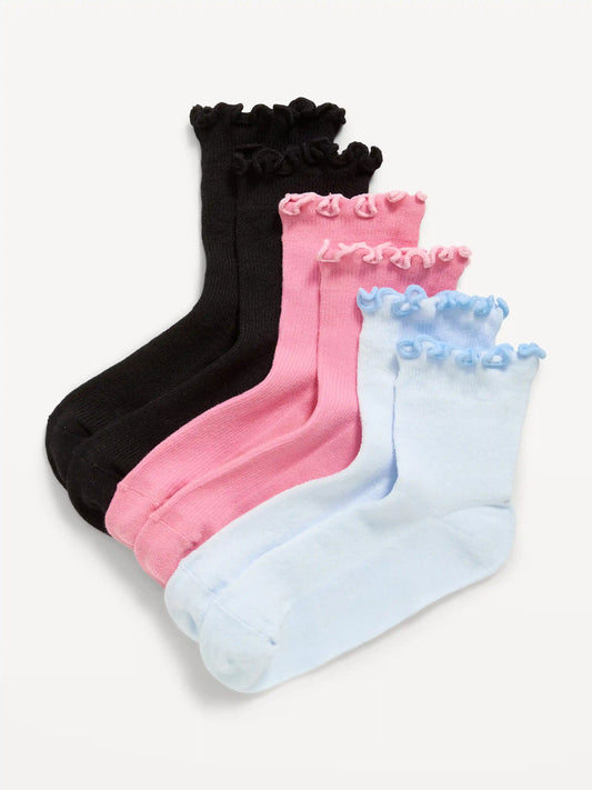 Ruffled Waffle Knit Socks 3-Pack for Girls