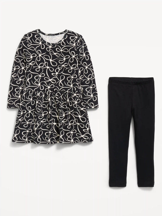 Printed Waffle Knit Dress and Leggings Set for Toddler Girls