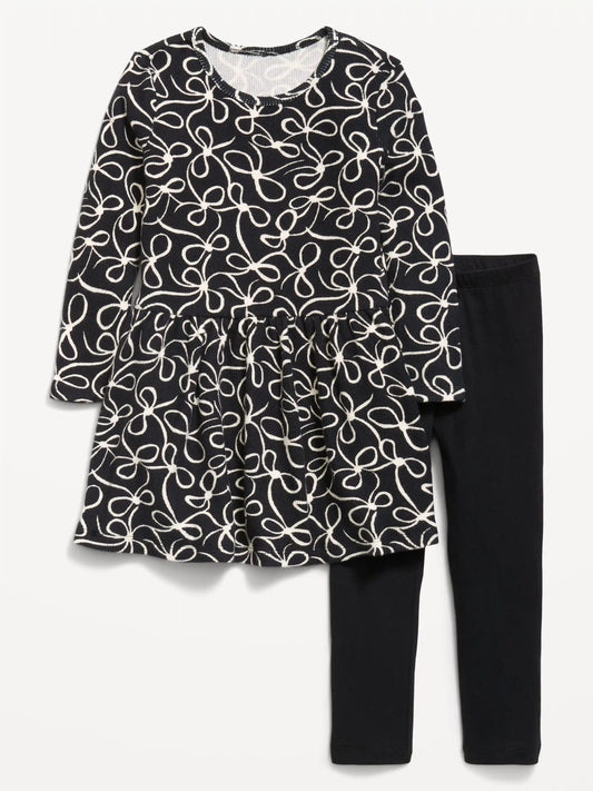 Printed Waffle Knit Dress and Leggings Set for Toddler Girls