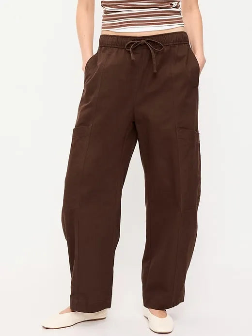 Mid-Rise Barrel-Leg Utility Pants