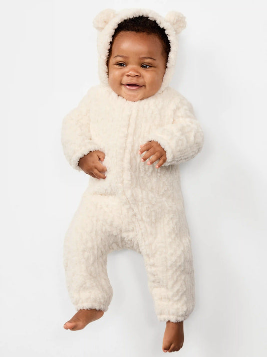 Long-Sleeve Critter Sherpa Hooded One-Piece for Baby
