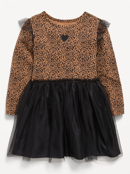 Long-Sleeve Ribbed Fit and Flare Tutu Dress for Toddler Girls