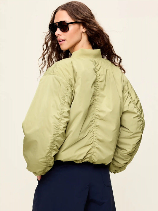 Water-Resistant Oversized Bubble-Hem Zip Bomber Jacket