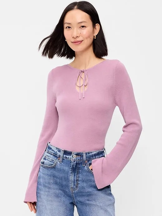 Bell-Sleeve Keyhole Top