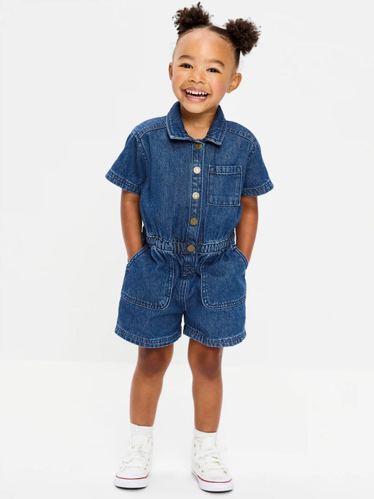 Short-Sleeve Utility Romper for Toddler Girls