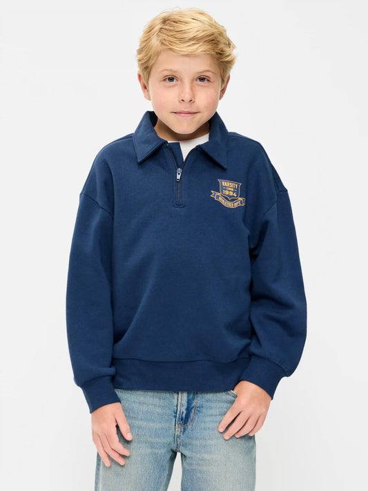 Oversized Collared Fleece Quarter-Zip for Boys