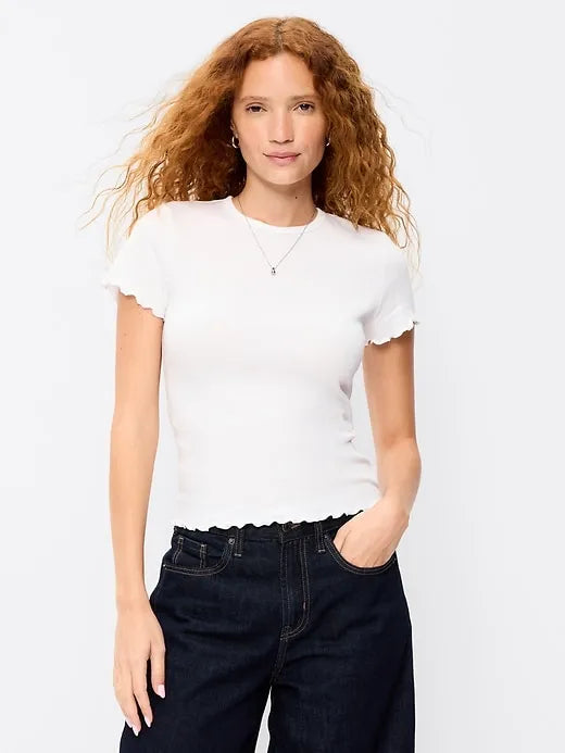 Fitted Waffle-Knit Cropped T-Shirt