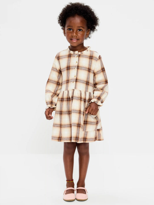 Long-Sleeve Flannel Shirt Dress for Toddler Girls