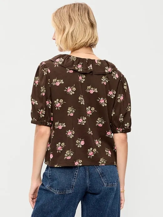 Ruffle Collar Tie-Front Top