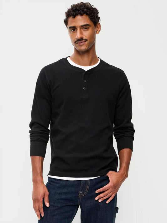 Long-Sleeve Waffle Henley T-Shirt
