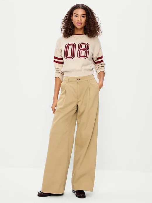 Mid-Rise Pleated Wide-Leg Pants