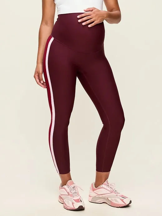 Maternity Full-Panel PowerSoft Striped 7/8 Leggings