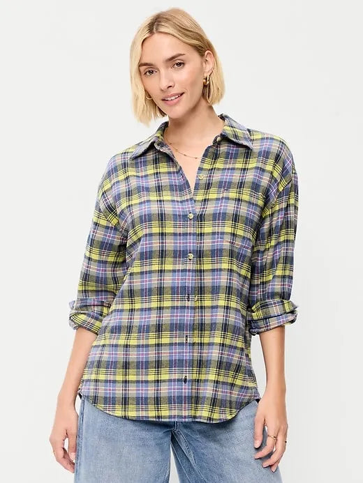 Oversized Button-Down Boyfriend Flannel Shirt