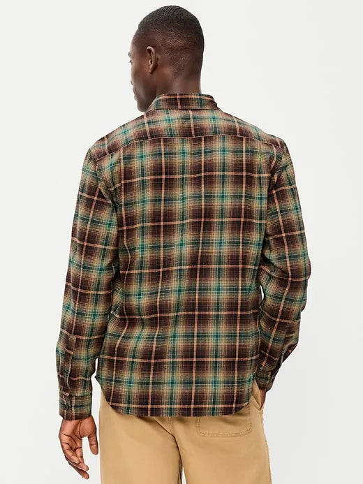 Relaxed Long-Sleeve Flannel Pocket Shirt