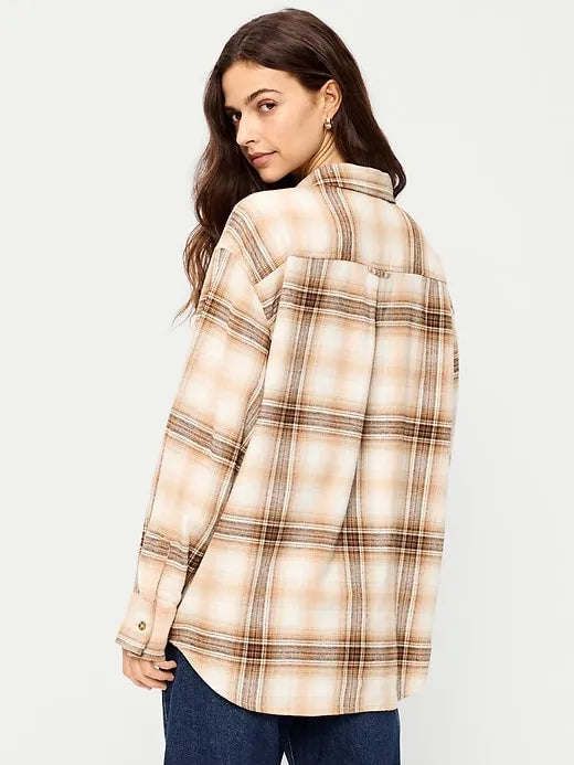Oversized Button-Down Boyfriend Flannel Shirt