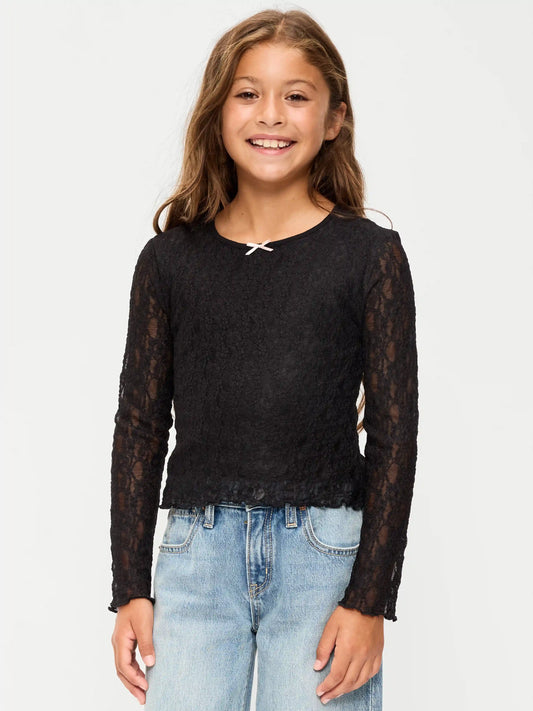 Fitted Long-Sleeve Lace Top for Girls
