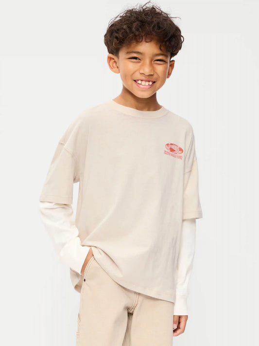 Oversized Long-Sleeve 2-In-1 Graphic T-Shirt for Boys