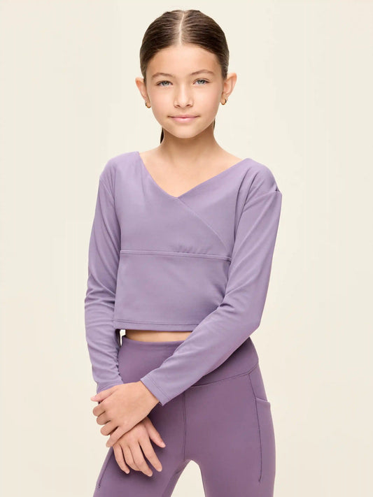 StudioSmooth Long-Sleeve Wrap-Front Top for Girls