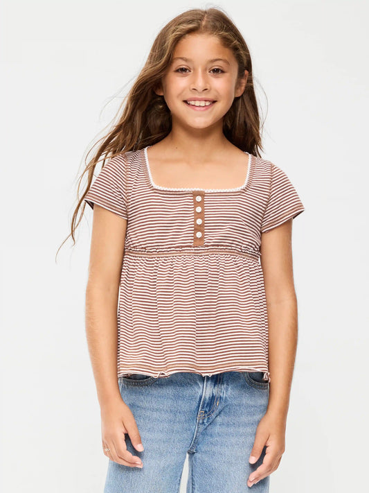 Short-Sleeve Henley Top for Girls