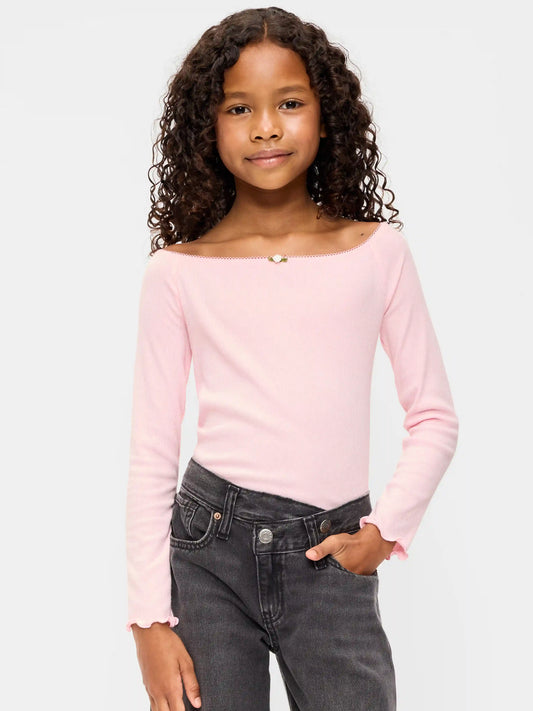 Fitted Off-Shoulder Ribbed Top for Girls