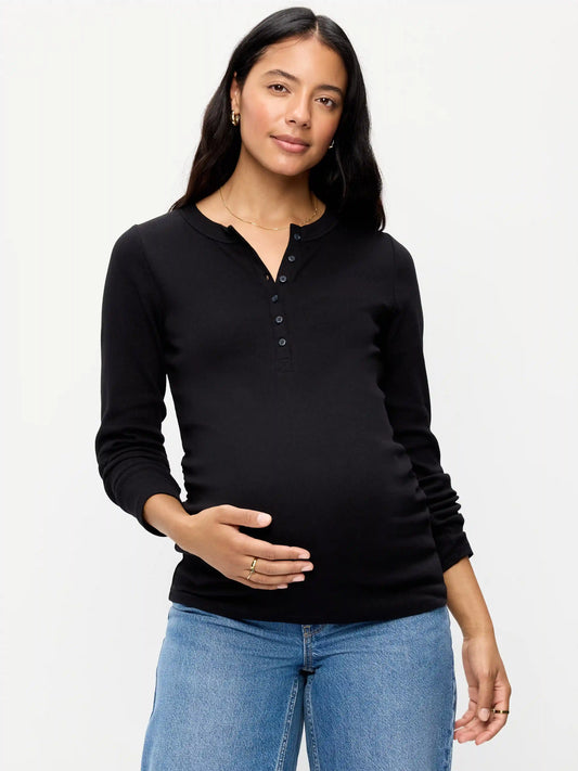 Maternity Long-Sleeve Henley T-Shirt